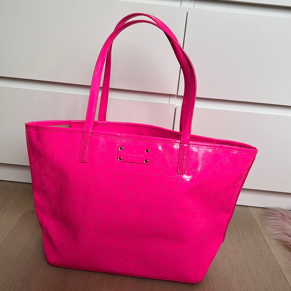 Kate spade neon pink patent leather tote purse heart